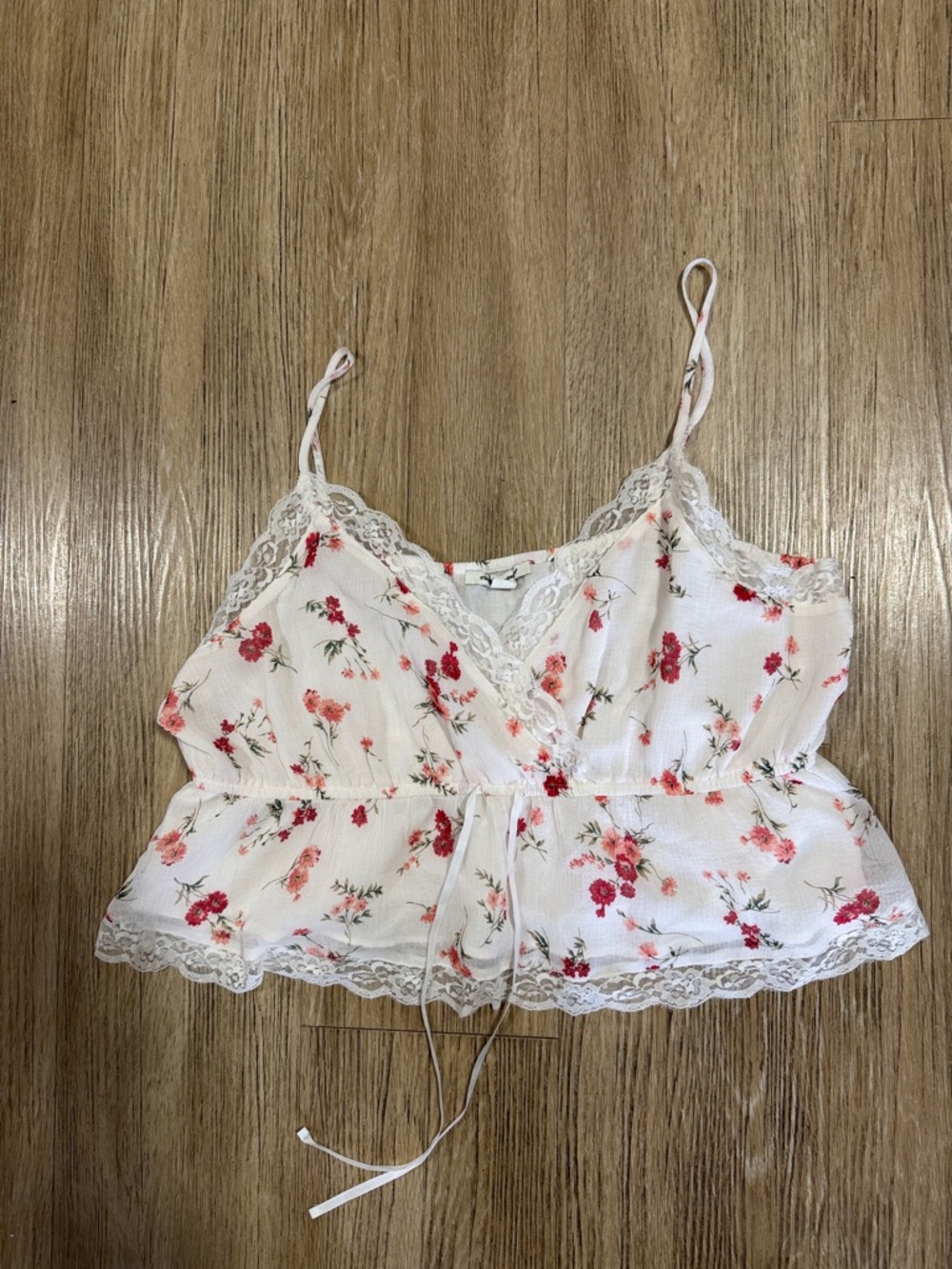 American Eagle Outfitters White Floral Lace-Trim Cami